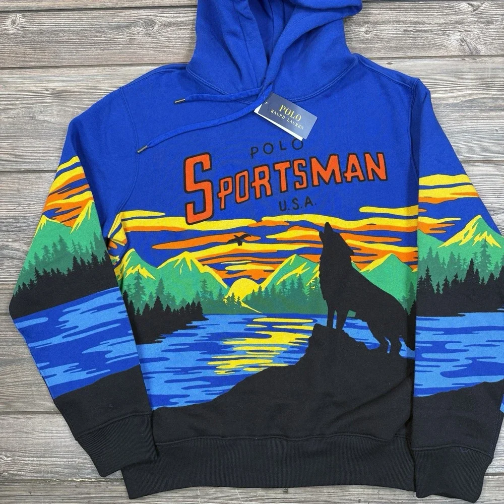 Polo Ralph Lauren Men's Sportsman Hoodie Wolf Expedition‎ Adventure MEDIUM NEW